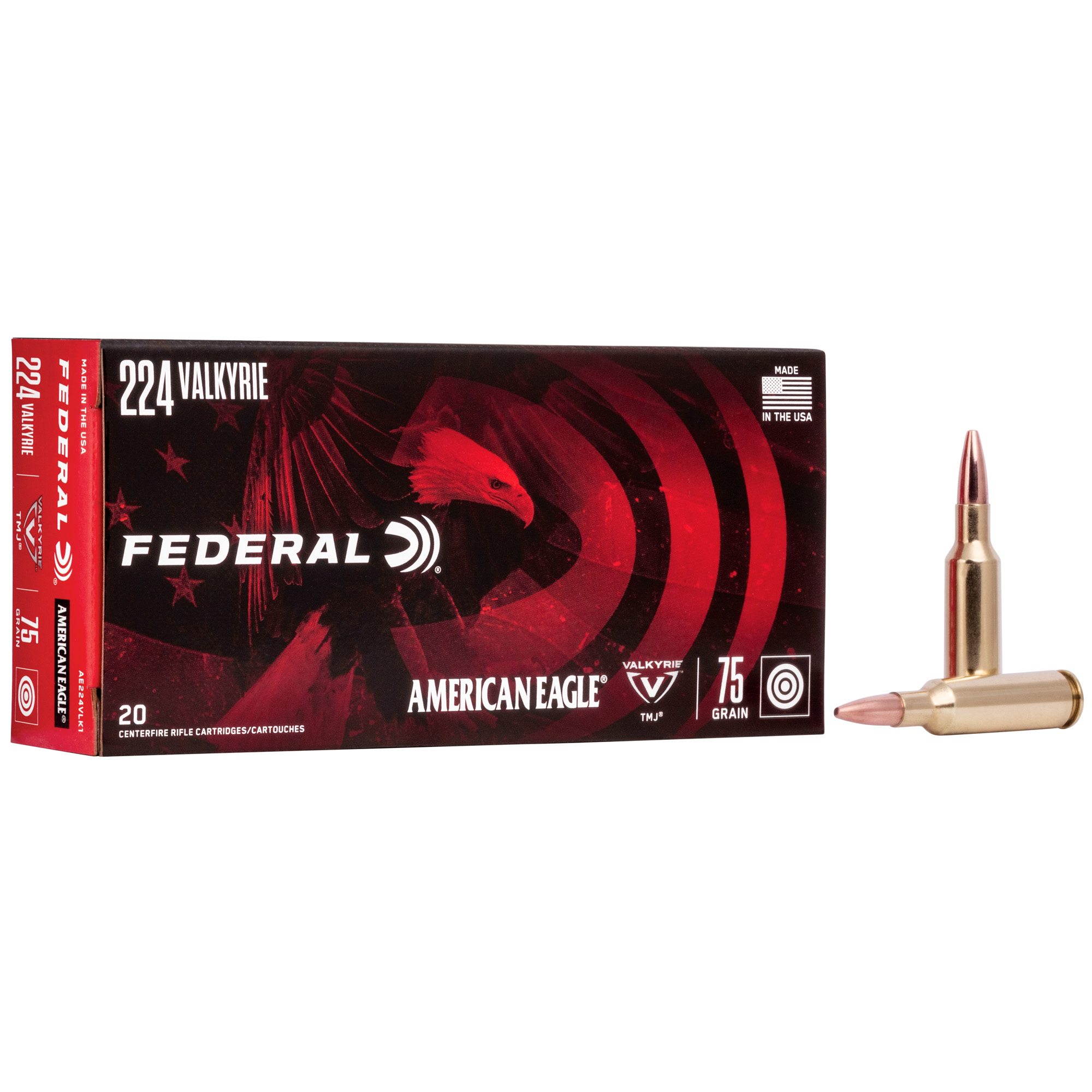 Ammo Federal American Eagle 224 Valkyrie, 75 Grain, Total Metal Jacket, 20 Round Box