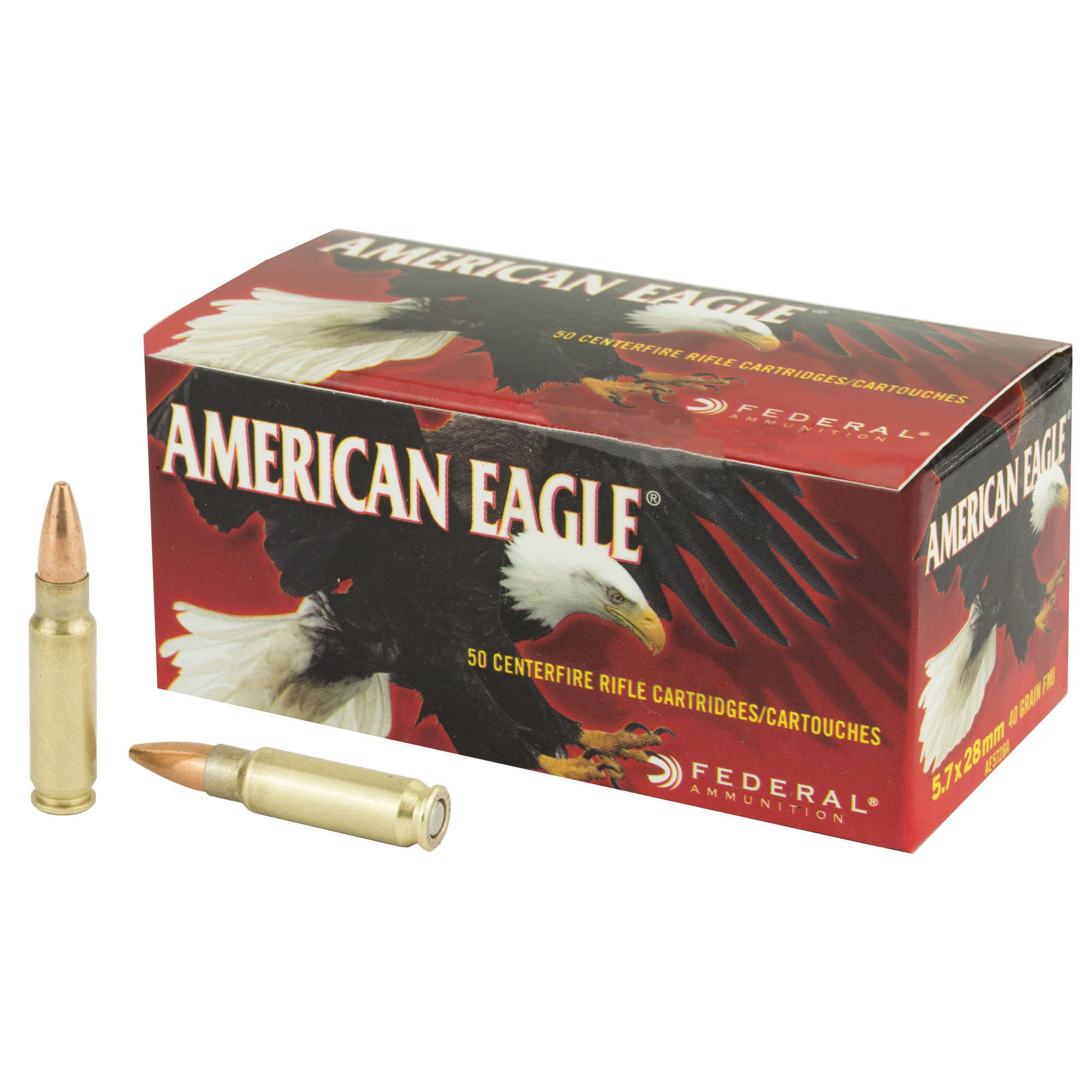 Ammo 5.7x28mm, Fed American Eagle, 40 Grain, TMJ, 50 Round Box